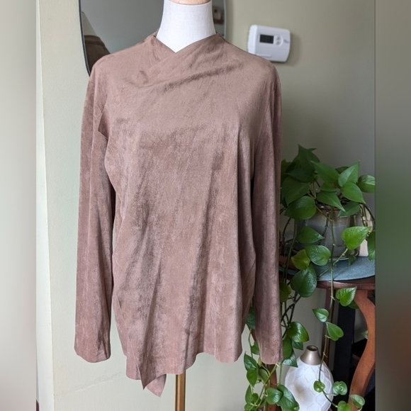 Ruby Rd. Size L Taupe Faux Suede Drape Front Cardigan Shacket – Cozy & Chic - Picture 7 of 11